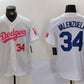 Los Angeles Dodgers #34 Fernando Valenzuela White Pink Vin & Kobe Patch Stitched Baseball Jersey