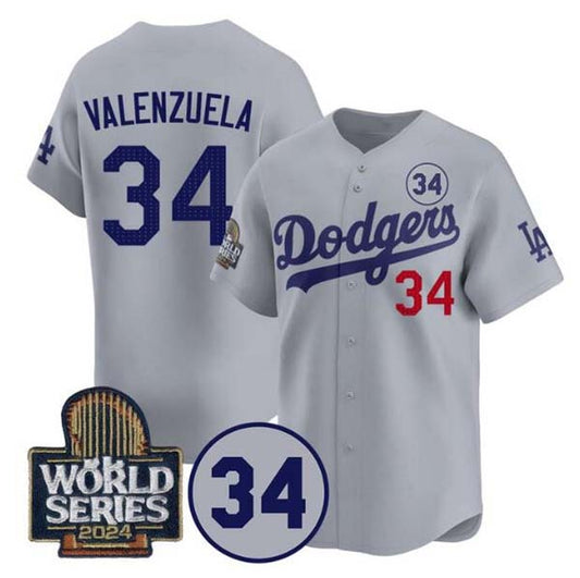 Los Angeles Dodgers #34 Toro Valenzuela Gray 2024 World Series With No. 34 Patch Limited Stitched Baseball Jersey