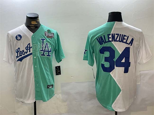 Los Angeles Dodgers #34 Toro Valenzuela White Green Split 2024 World Series All-Star Cool Base Stitched Baseball Jersey