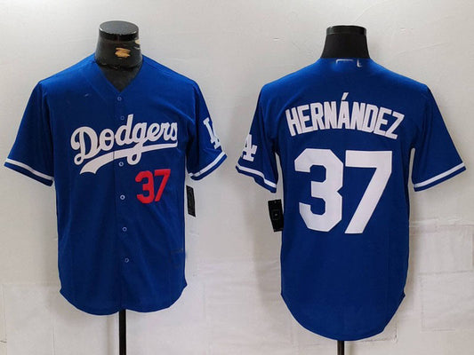 Los Angeles Dodgers #37 Teoscar Hernandez Number Blue Cool Base Stitched Baseball Jerseys