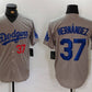 Los Angeles Dodgers #37 Teoscar Hernandez Number Grey Cool Base Stitched Baseball Jerseys