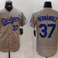 Los Angeles Dodgers #37 Teoscar Hernandez Number Grey Flex Base Stitched Baseball Jerseys