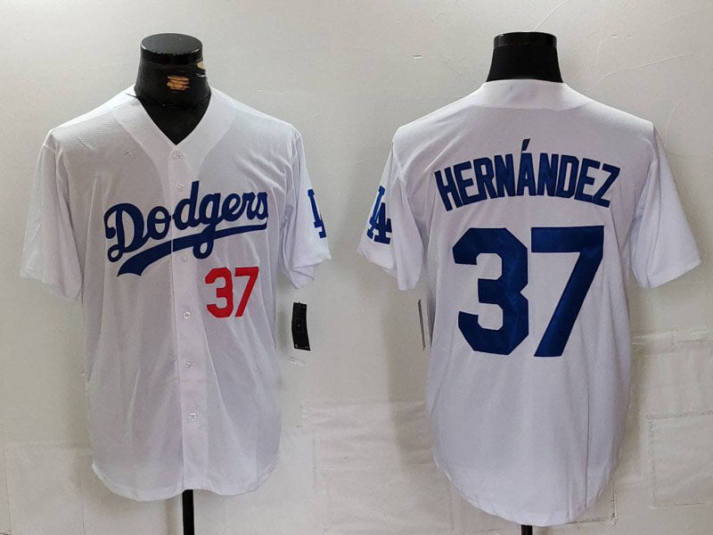 Los Angeles Dodgers #37 Teoscar Hernandez Number White Cool Base Stitched Baseball Jerseys