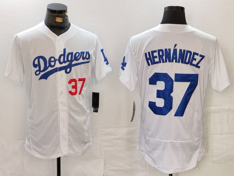 Los Angeles Dodgers #37 Teoscar Hernandez Number White Flex Base Stitched Baseball Jerseys