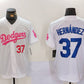 Los Angeles Dodgers #37 Teoscar Hernández White Pink Vin & Kobe Patch Stitched Baseball Jersey