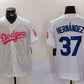 Los Angeles Dodgers #37 Teoscar Hernández White Pink Vin & Kobe Patch Stitched Baseball Jersey