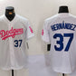 Los Angeles Dodgers #37 Teoscar Hernández White Pink Vin & Kobe Patch Stitched Baseball Jersey