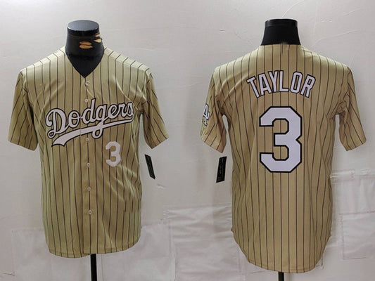 Los Angeles Dodgers #3 Chris Taylor Cream Pinstripe Stitched Cool Base Baseball Jersey