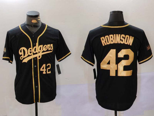 Los Angeles Dodgers #42 Jackie Robinson Number Black Gold World Series Champions Cool Base Stitched Baseball Jerseys