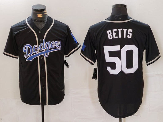 Los Angeles Dodgers #50 Mookie Betts Black White Cool Base Stitched Baseball Jersey