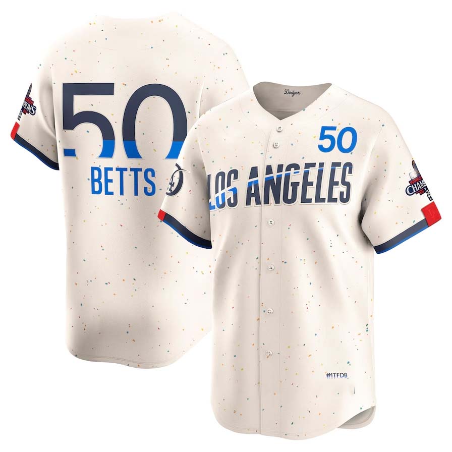 Los Angeles Dodgers #50 Mookie Betts Cream 2024 World Series Champions City Connect Limited Player Stitched Baseball Jersey