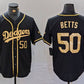 Los Angeles Dodgers #50 Mookie Betts Number Black Gold World Series Champions Cool Base Stitched Baseball Jerseys