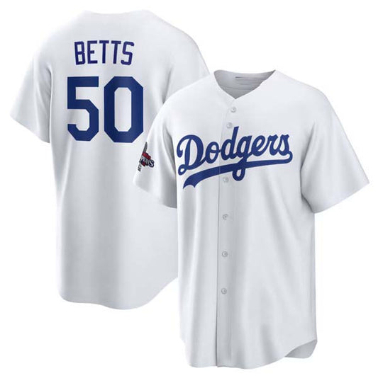 Los Angeles Dodgers #50 Mookie Betts White 2024 World Series Champions Home Stitched Baseball Jersey