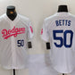 Los Angeles Dodgers #50 Mookie Betts White Pink Vin & Kobe Patch Stitched Baseball Jerseys