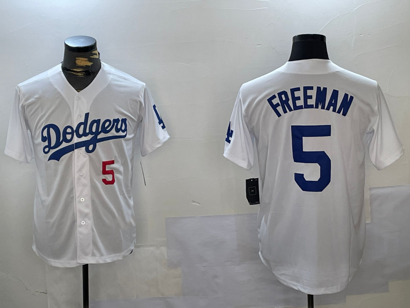 Los Angeles Dodgers #5 Freddie Freeman Number White Cool Base Stitched Baseball Jersey