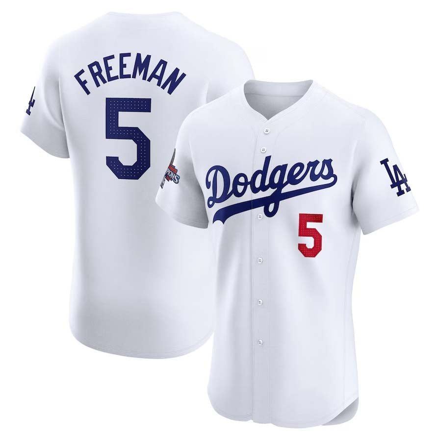 Los Angeles Dodgers #5 Freddie Freeman White 2024 World Series Champions Home Elite Player Stitched Baseball Jersey