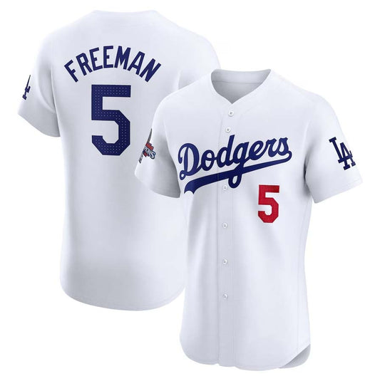 Los Angeles Dodgers #5 Freddie Freeman White 2024 World Series Champions Home Elite Player Stitched Baseball Jersey