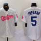 Los Angeles Dodgers #5 Freddie Freeman White Pink Vin & Kobe Patch Stitched Baseball Jersey