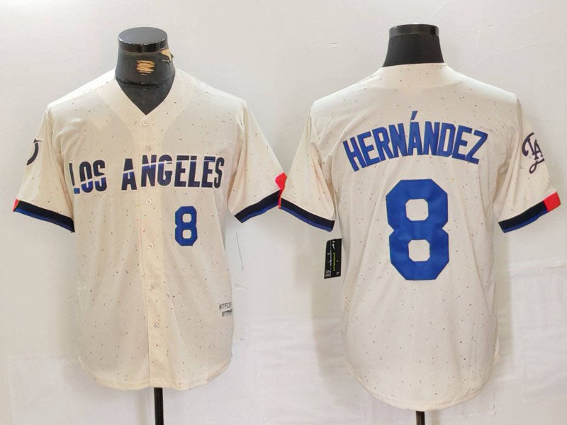 Los Angeles Dodgers #8 Kike Hernandez Number Cream 2024 City Connect Limited Stitched Baseball Jersey