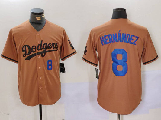 Los Angeles Dodgers #8 Kike Hernandez Number Olive Cool Base Limited Stitched Baseball Jerseys