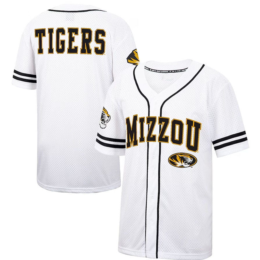 M.Tigers Colosseum Free Spirited Mesh Button-Up Baseball Jersey - White American College Jerseys