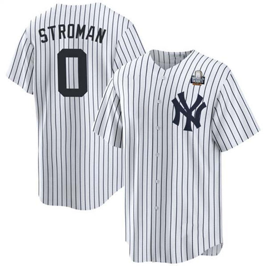 New York Yankees #0 Marcus Stroman White 2024 World Series With Name Cool Base Stitched Baseball Jersey