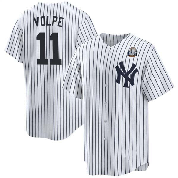 New York Yankees #11 Anthony Volpe White 2024 World Series With Name Cool Base Stitched Baseball Jersey