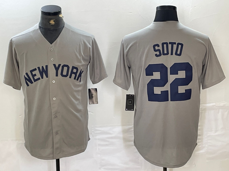 New York Yankees #22 Juan Soto Name 2021 Grey Field of Dreams Cool Base Stitched Baseball Jersey