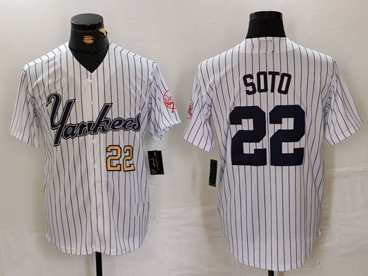 New York Yankees #22 Juan Soto White Pinstripe Fashion Cool Base Baseball Jerseys