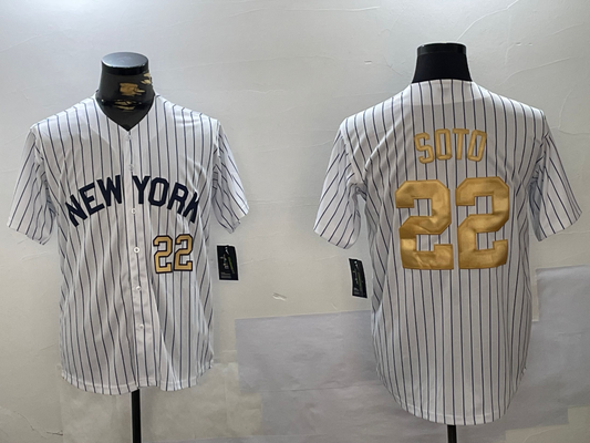 New York Yankees #22 Juan Soto White Pinstripe Fashion Cool Base Stitched Baseball Jersey