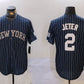 New York Yankees #2 Derek Jeter Navy Pinstripe Fashion Cool Base Baseball Jersey