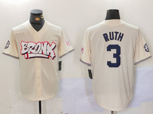 New York Yankees #3 Babe Ruth Cream Limited Stitched Baseball Jersey