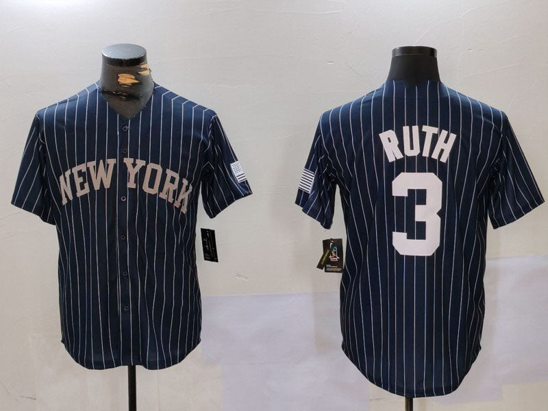 New York Yankees #3 Babe Ruth Navy Pinstripe Fashion Cool Base Baseball Jersey