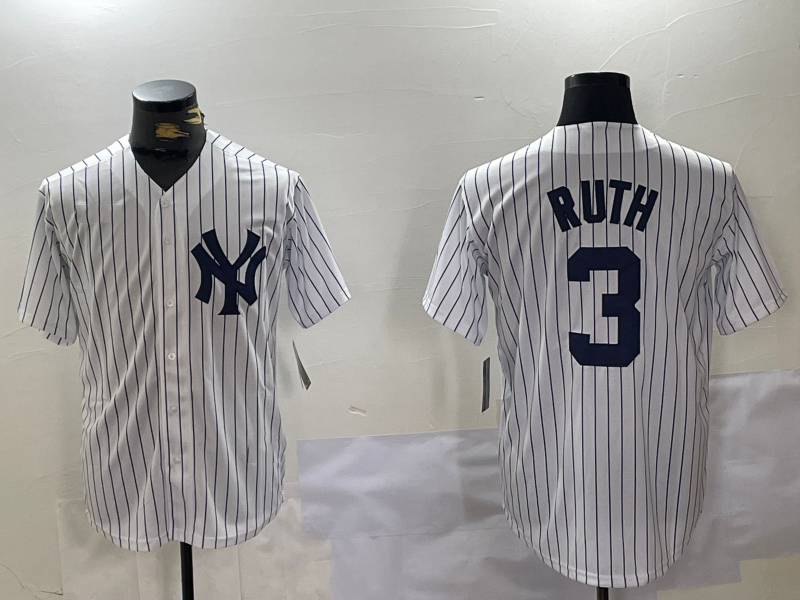 New York Yankees #3 Babe Ruth White Name Stitched Cool Base Limited Stitched Baseball Jersey