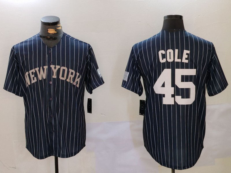 New York Yankees #45 Gerrit Cole Navy Pinstripe Fashion Cool Base Baseball Jersey