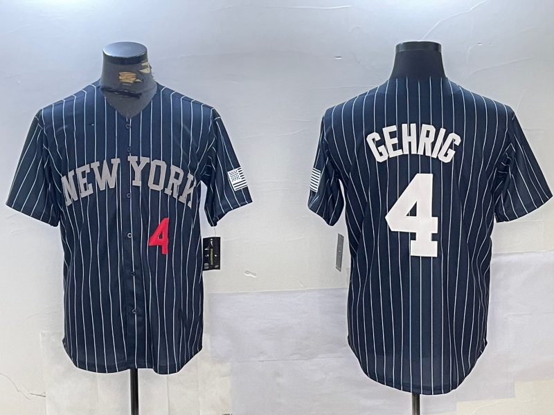 New York Yankees #4 Lou Gehrig Navy Pinstripe Fashion Cool Base Baseball Jersey