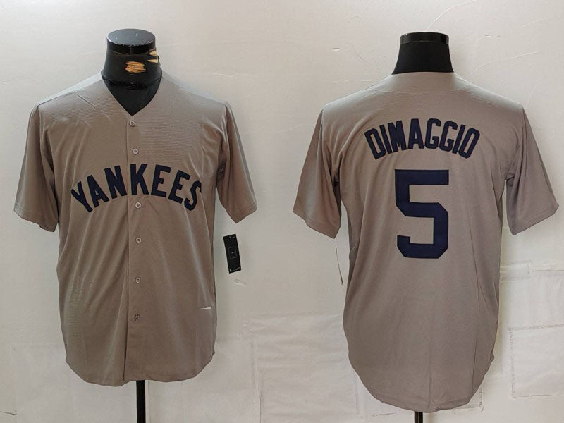 New York Yankees #5 Joe DiMaggio Name Grey Stitched Throwback Baseball Jerseys