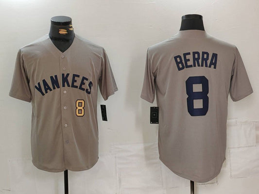 New York Yankees #8 Yogi Berra Grey Throwback Stitched Cool Base Baseball Jerseys