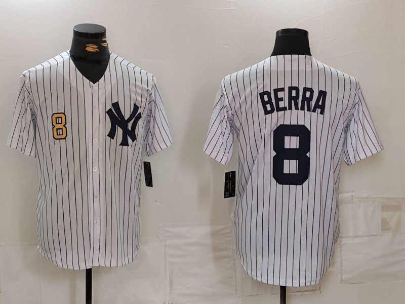 New York Yankees #8 Yogi Berra White Stitched Cool Base Throwback Baseball Jerseys