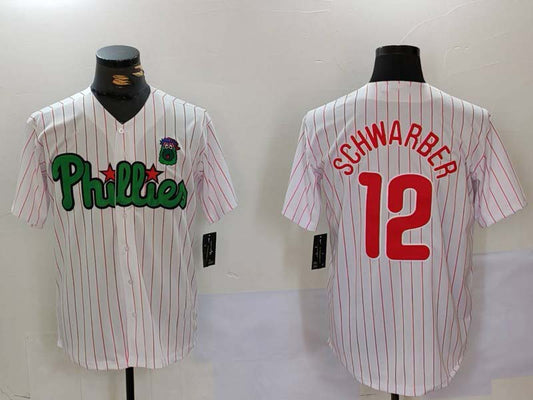 Philadelphia Phillies #12 Kyle Schwarber White Green Cool Base Stitched Baseball Jersey