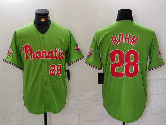 Philadelphia Phillies #28 Alec Bohm Number Green With Patch Stitched Cool Base Baseball Jersey