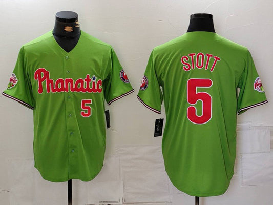 Philadelphia Phillies #5 Bryson Stott Number Green With Patch Stitched Cool Base Baseball Jersey