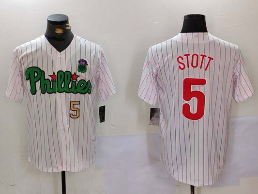 Philadelphia Phillies #5 Bryson Stott White Green Cool Base Stitched Baseball Jersey