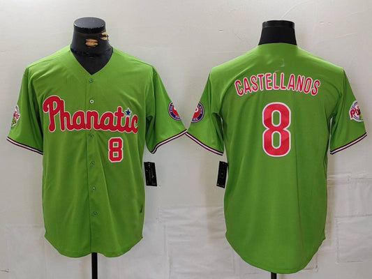 Philadelphia Phillies #8 Nick Castellanos Number Green With Patch Stitched Cool Base Baseball Jersey