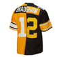 P.Steelers #12 Terry Bradshaw Mitchell & Ness 1976 Split Legacy Replica Jersey - Black/Gold Stitched American Football Jerseys