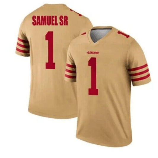 SF.49ers #1 Deebo Samuel Sr Gold Inverted Legend Jersey Stitched American Football Jersey