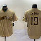 San Diego Padres #19 Tony Gwynn Khaki Team Logo Cool Base Stitched Baseball Jersey