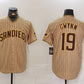 San Diego Padres #19 Tony Gwynn Khaki Team Logo Stitched Cool Base Baseball Jersey