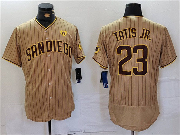 San Diego Padres #23 Fernando Tatis Jr. Tan With PS Patch Flex Base Stitched Baseball Jersey