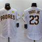 San Diego Padres #23 Fernando Tatis Jr. White With PS Patch Flex Base Stitched Baseball Jersey